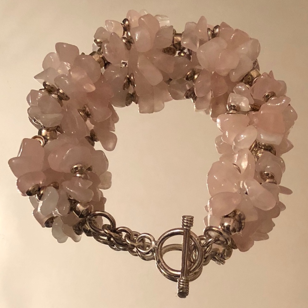 Vintage Silpada Sterling Silver Chunky Rose Quartz Toggle Clasp Bracelet B0929